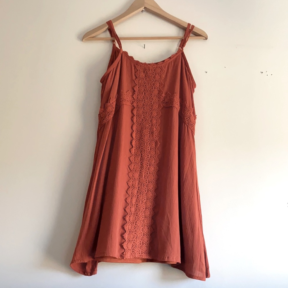 Blue Rain Shift Dress with lace details.